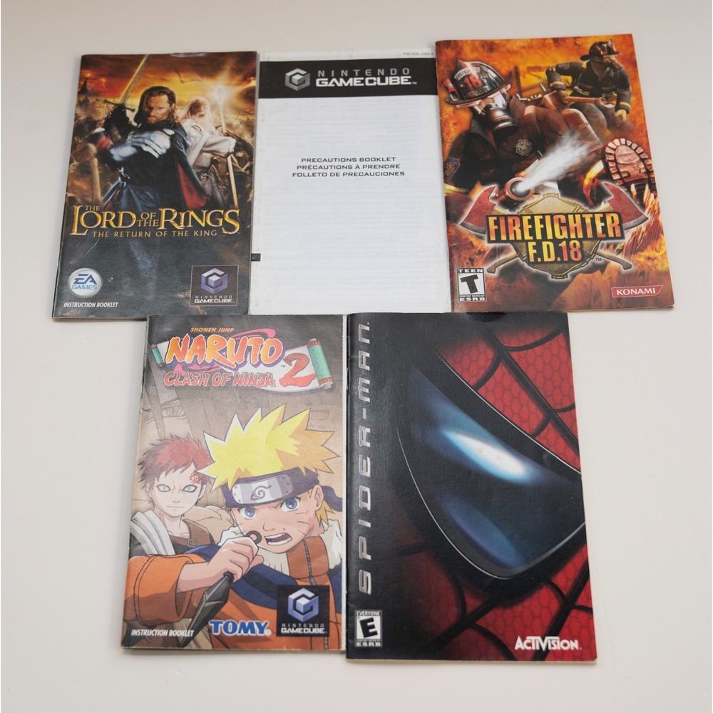 Lot of 4 Instruction Manuals - Firefighter F.D. 18 Spider-Man Naruto LOTR PS2 GC